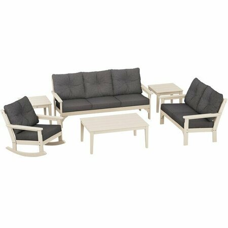 POLYWOOD Vineyard Sand / Ash Charcoal 6-Piece Deep Seating Patio Set with Rocking Chair and Sofa 633PWS42S986